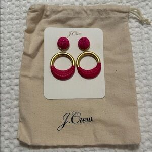 J. Crew Fuchsia and Gold Woven Hoop Earrings